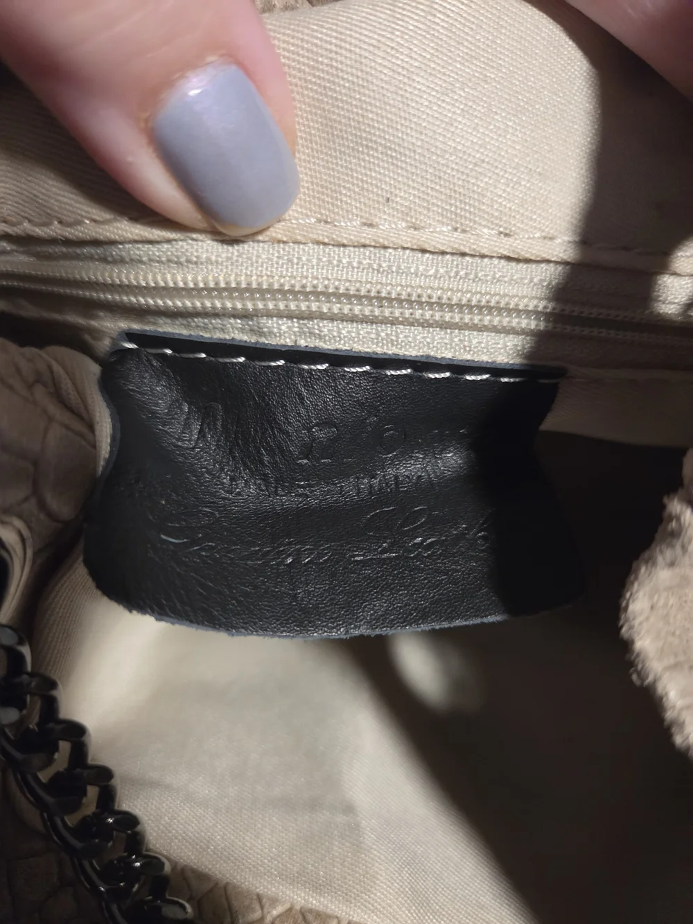 NWOT Italian Leather Fringed Snake-Embossed Bucket Bag - Taupe